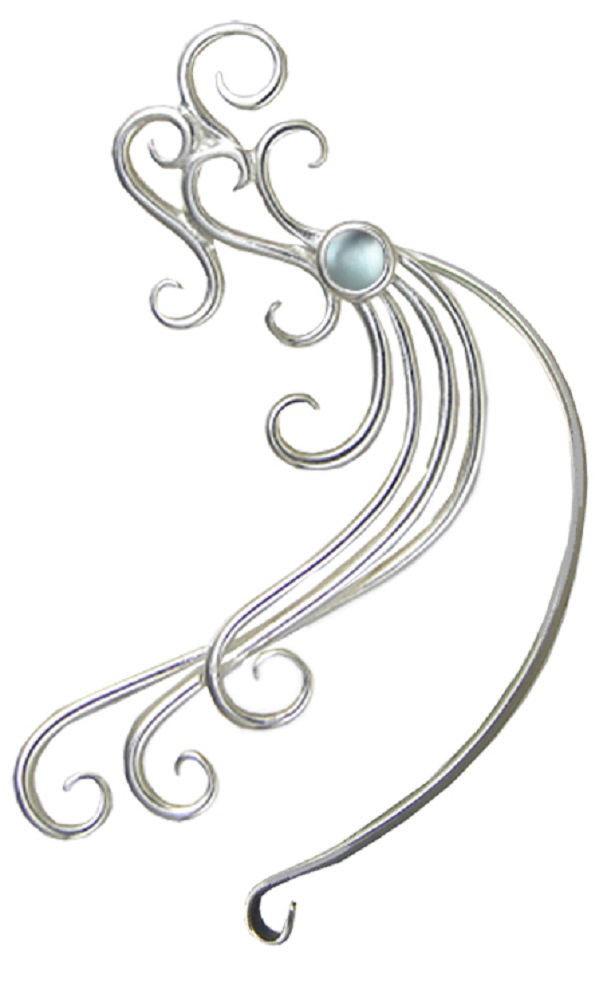Sterling Silver Wind And Waves Left Only Ear Cuff Wrap With Blue Topaz